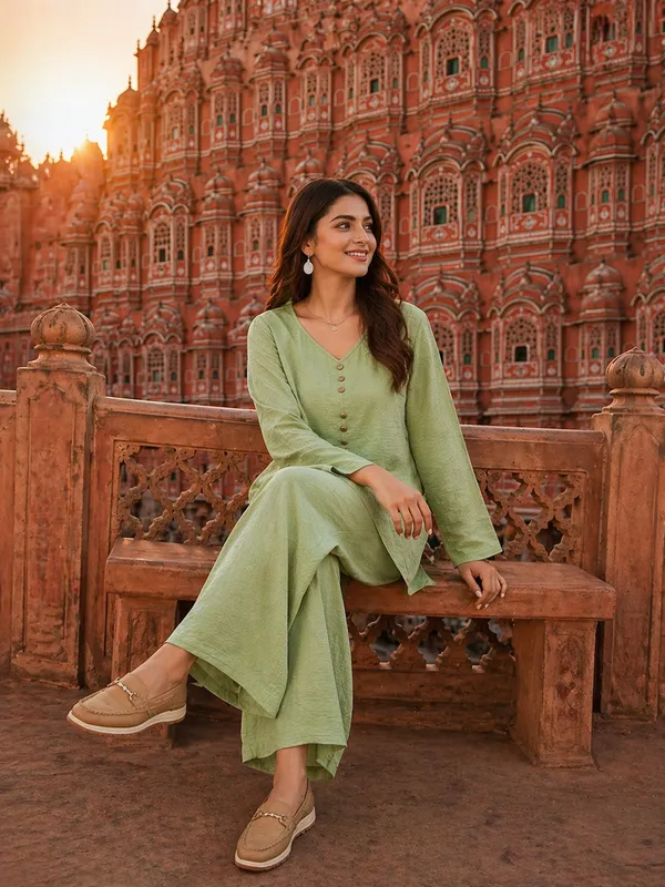Green_Relaxed_Fit_Co-Ord_Set_|_Solid_Kurta_Top_&_Wide_Leg_Pant_Set_For_Casual_&_Travel_Wear