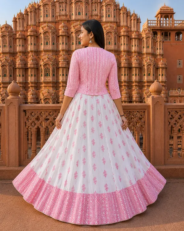 White_Pink_Anarkali_Gown_With_Golden_Print_&_Jacket_|_Designer_Ethnic_Wear_For_Wedding_&_Festive