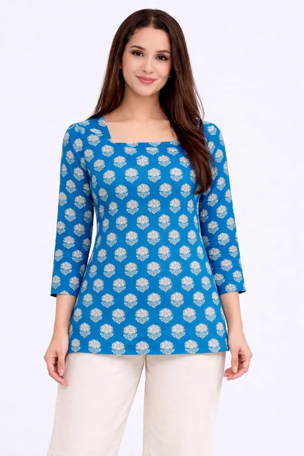Blue_Printed_Straight_Kurti_|_Cotton_Ethnic_Top_For_Daily_&_Office_Wear