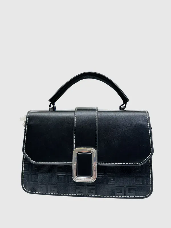 Black_Textured_Sling_Bag_With_Metallic_Buckle_Closure