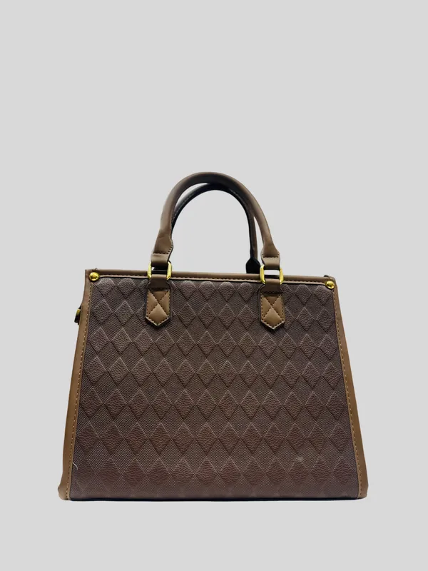 Luxury_Structured_Tote_Handbag_For_Women_-_Brown_Diamond_Pattern_With_Gold_Hardware