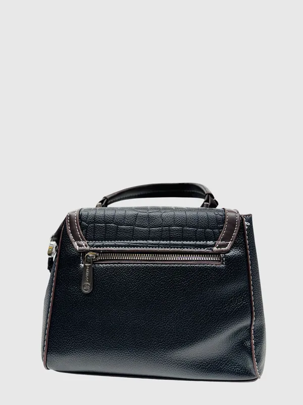 Womens_Black_Brown_Sling_Bag_With_Textured_Flap_And_Metal_Clasp