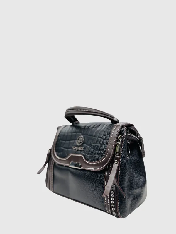 Womens_Black_Brown_Sling_Bag_With_Textured_Flap_And_Metal_Clasp