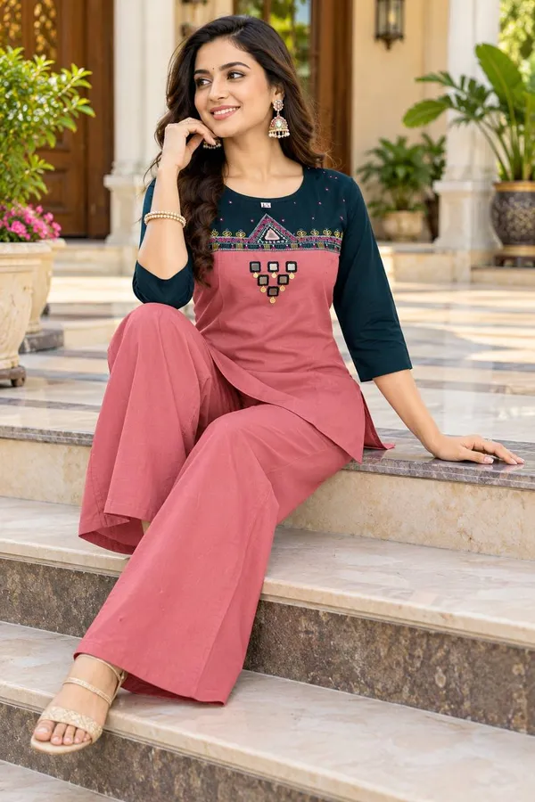 Dhabu_cotton_With_Mirror_hand_Embroidery_Work_Co-Ord_Set