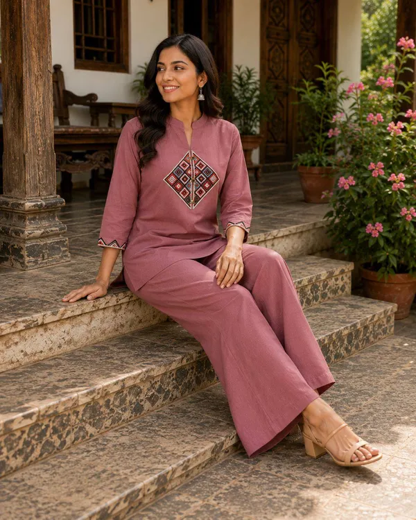 Rayams__Embroidery_Work_Dhabu_cotton_Co-Ord_Set