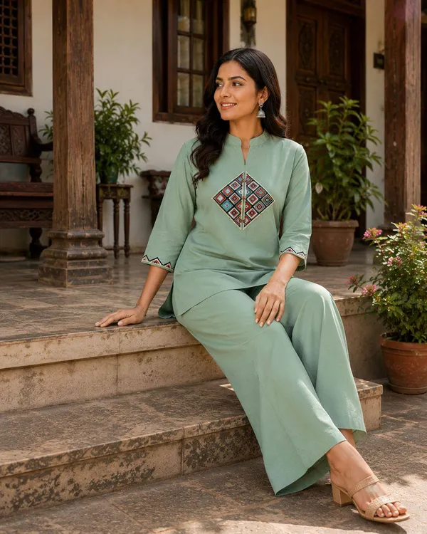 Rayams__Embroidery_Work_Dhabu_cotton_Co-Ord_Set