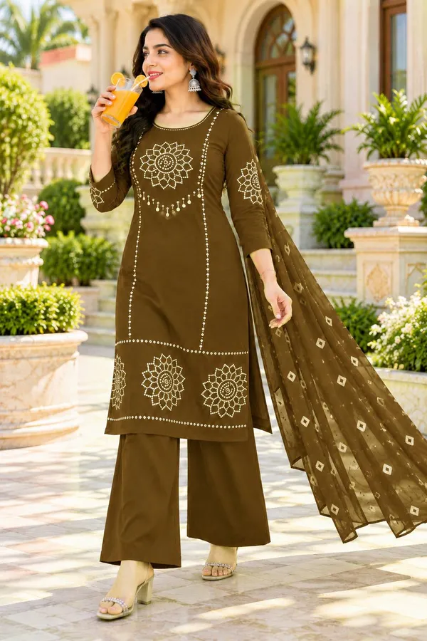 Dhabu_cotton_With_Mirror_&Block_Printe_Work_Kurti_Set