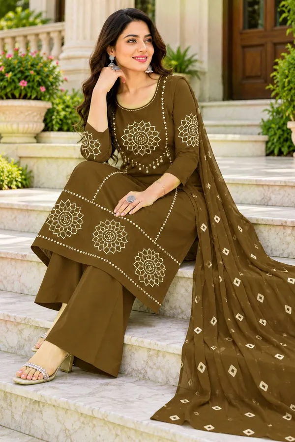 Dhabu_cotton_With_Mirror_&Block_Printe_Work_Kurti_Set