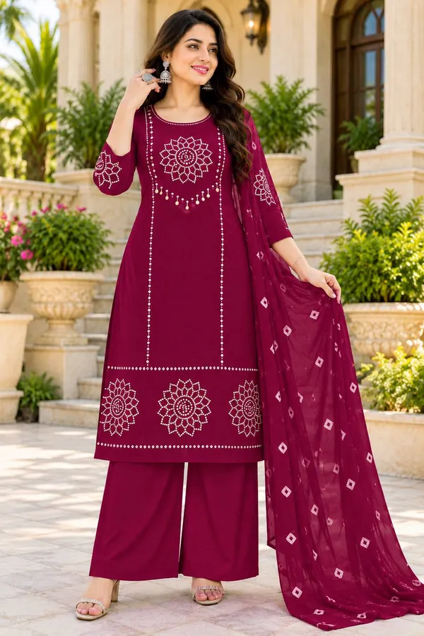 Dhabu_cotton_With_Mirror_&Block_Printe_Work_Kurti_Set