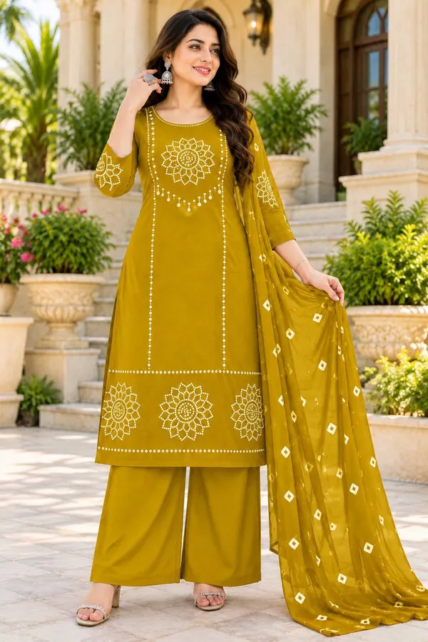 Dhabu_cotton_With_Mirror_&Block_Printe_Work_Kurti_Set