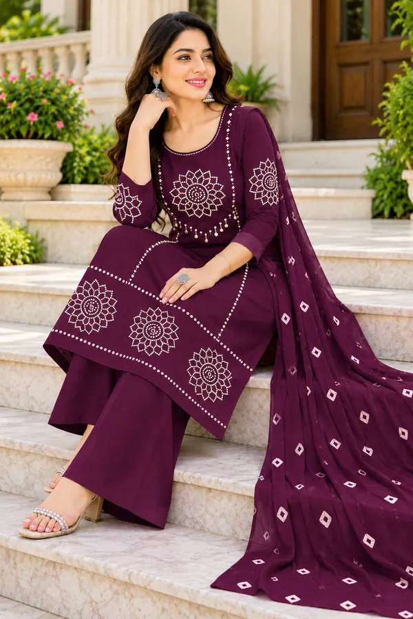 Dhabu_cotton_With_Mirror_&Block_Printe_Work_Kurti_Set