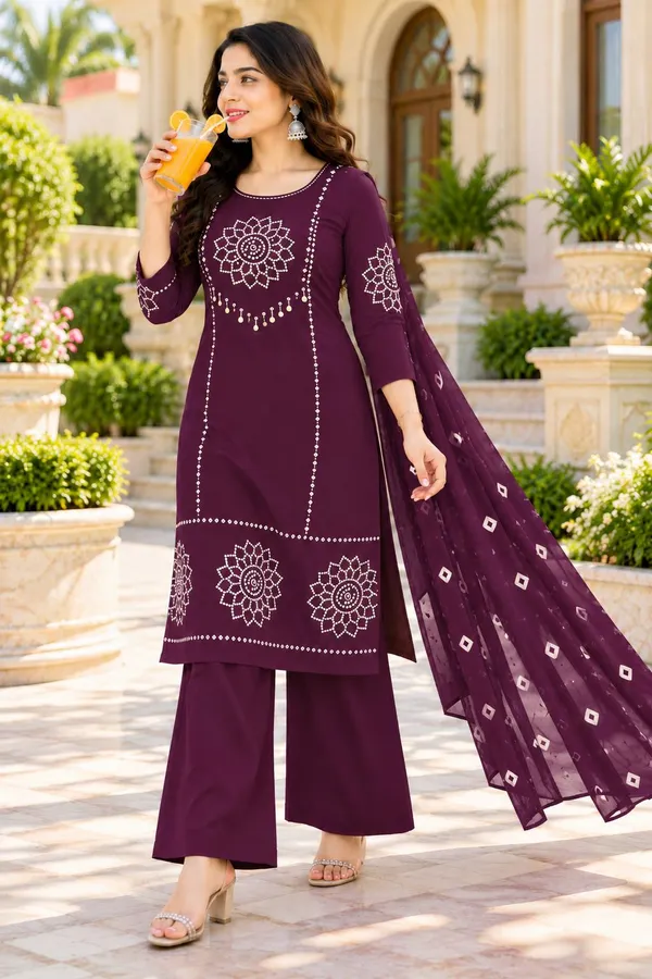 Dhabu_cotton_With_Mirror_&Block_Printe_Work_Kurti_Set