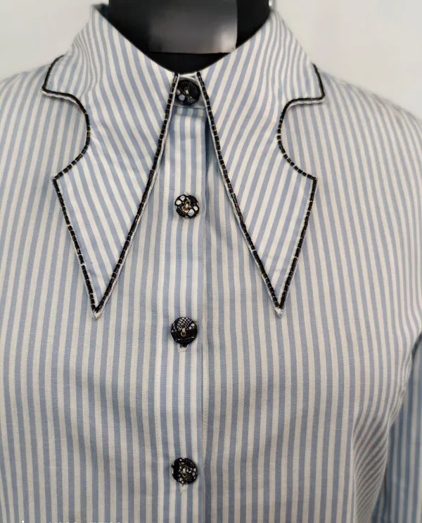 Blue_Cotton_Striped_Lace_Trim_Shirt_Dress_For_Women