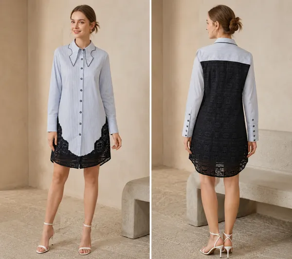 Blue_Cotton_Striped_Lace_Trim_Shirt_Dress_For_Women