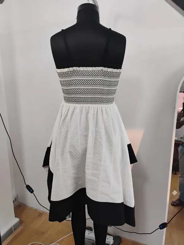 Off_White_Black_Cotton_Dobby_Strapless_Smocked_Asymmetric_Dress_For_Women