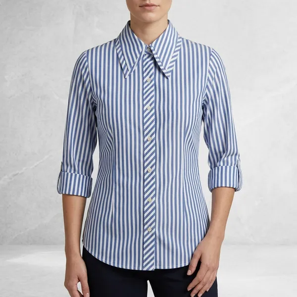 Blue_White_Cotton_Striped_Bow_Tie_Collar_Shirt_For_Women