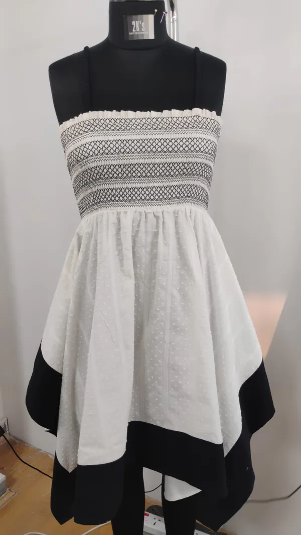 Off_White_Black_Cotton_Dobby_Strapless_Smocked_Asymmetric_Dress_For_Women