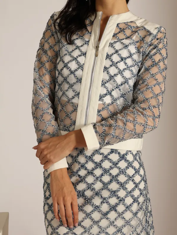 Grey_Mesh_Sculpted_Skirt_For_Women