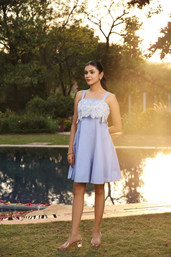 Azure_Blue_Cotton_Chambray_Embroidered_A-Line_Dress_For_Women