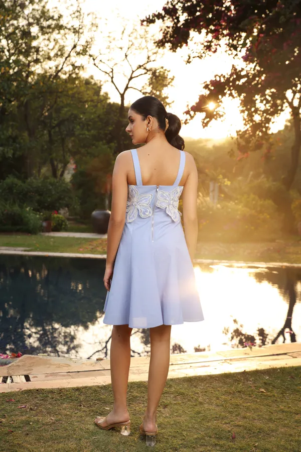 Azure_Blue_Cotton_Chambray_Embroidered_A-Line_Dress_For_Women