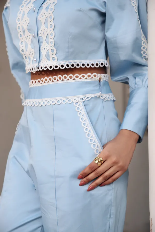 Blue_Polyester_Blend_Tailored_Straight_Pajamas_For_Women