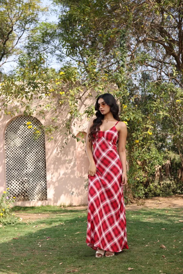 Red_Printed_Rayon_Bias_Cut_Check_Maxi_Dress_For_Women