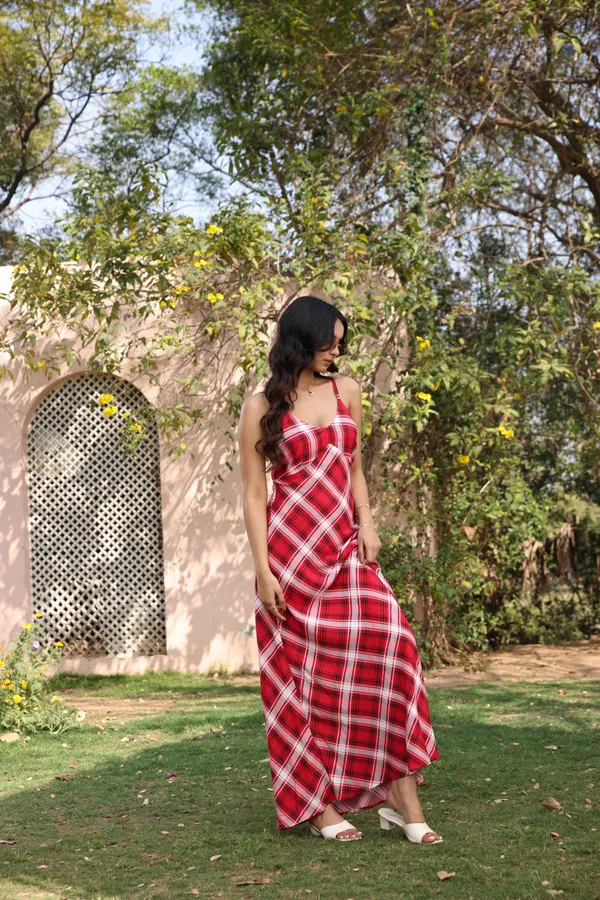 Red_Printed_Rayon_Bias_Cut_Check_Maxi_Dress_For_Women