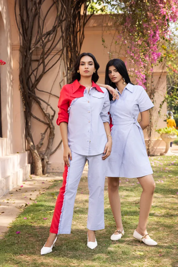 Blue_And_Red_Oxford_Cotton_Lyocell_Linen_Coord_Set_For_Women
