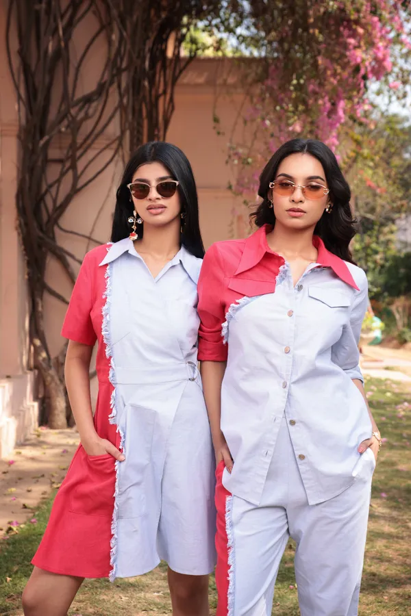 Blue_And_Red_Oxford_Cotton_Lyocell_Linen_Coord_Set_For_Women