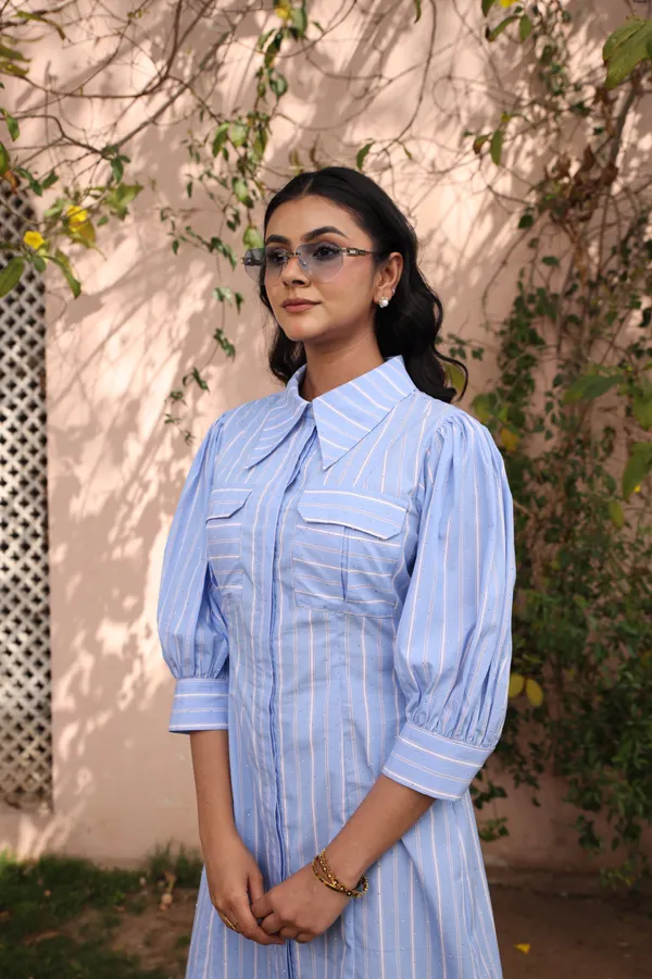 Stripe_Yarn-Dyed_Cotton_Panelled_Shirt_Dress_For_Women