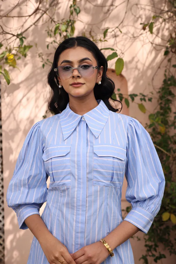 Stripe_Yarn-Dyed_Cotton_Panelled_Shirt_Dress_For_Women