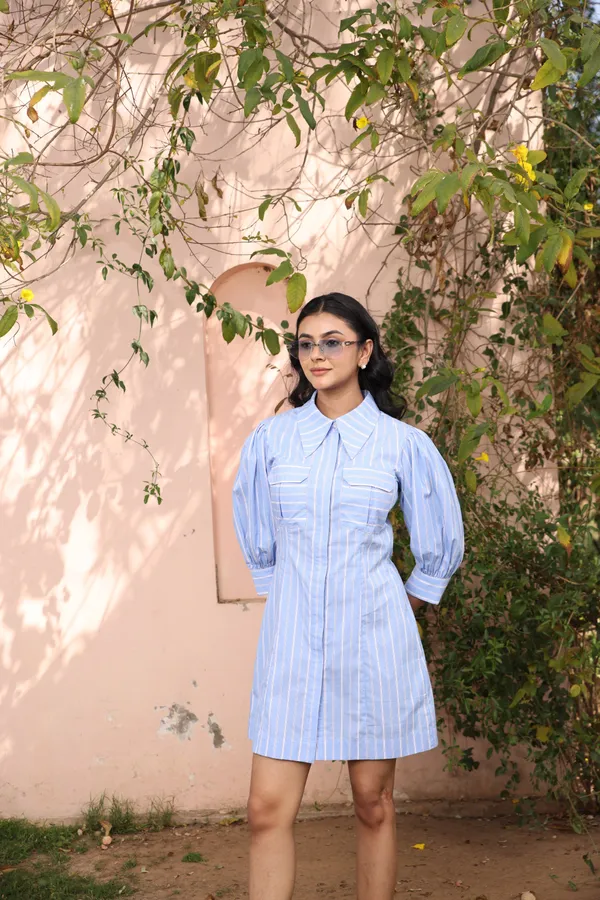 Stripe_Yarn-Dyed_Cotton_Panelled_Shirt_Dress_For_Women