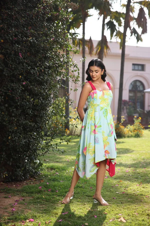 Tropical_Print_Rayon_Asymmetric_Dress_For_Women