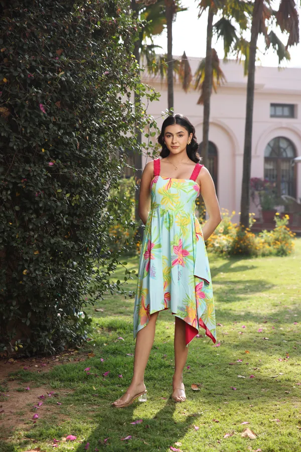 Tropical_Print_Rayon_Asymmetric_Dress_For_Women
