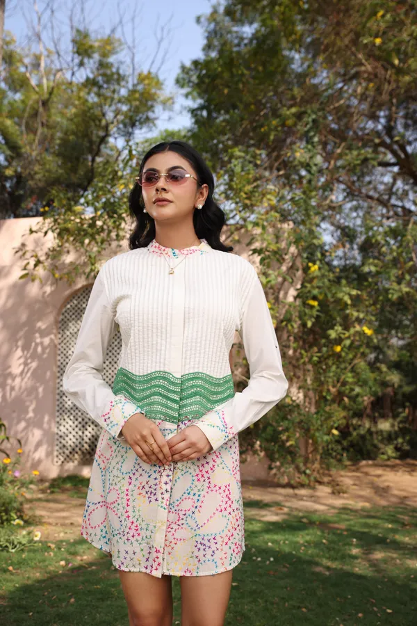 Cotton_Cambric_Pleated_Embroidered_Shirt_Dress_For_Women