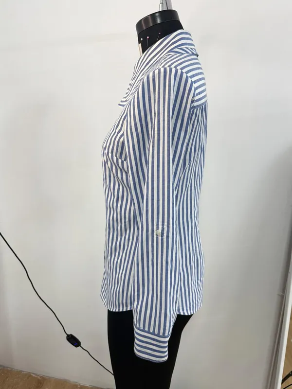 Blue_White_Cotton_Striped_Bow_Tie_Collar_Shirt_For_Women