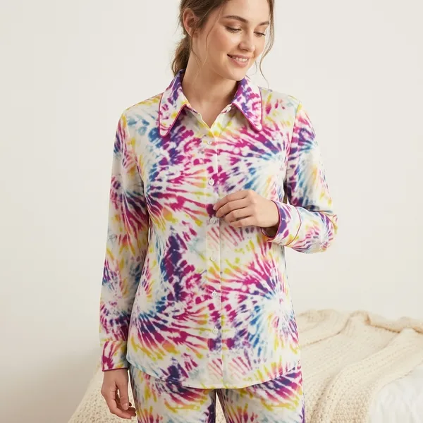 Multicolor_Viscose_Rayon_Tie-Dye_Shirt_Pajama_Co-Ord_Set_For_Women
