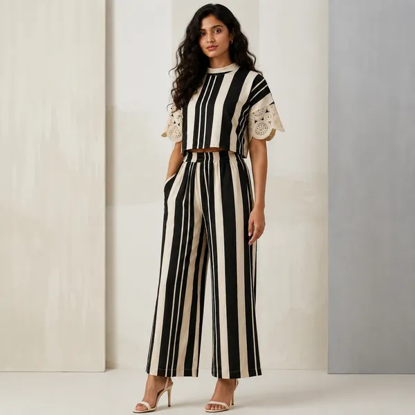 Black_&_white_Cotton_Vertical_Striped_Lace_Sleeve_Co-Ord_Set_For_Women