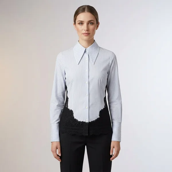 Blue_Stripe_Cotton_Lace_Hem_Formal_Shirt_For_Women