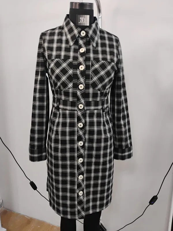 Check_Yarn_Dyed_Cotton_Plaid_Button-Down_Shirt_Dress_For_Women