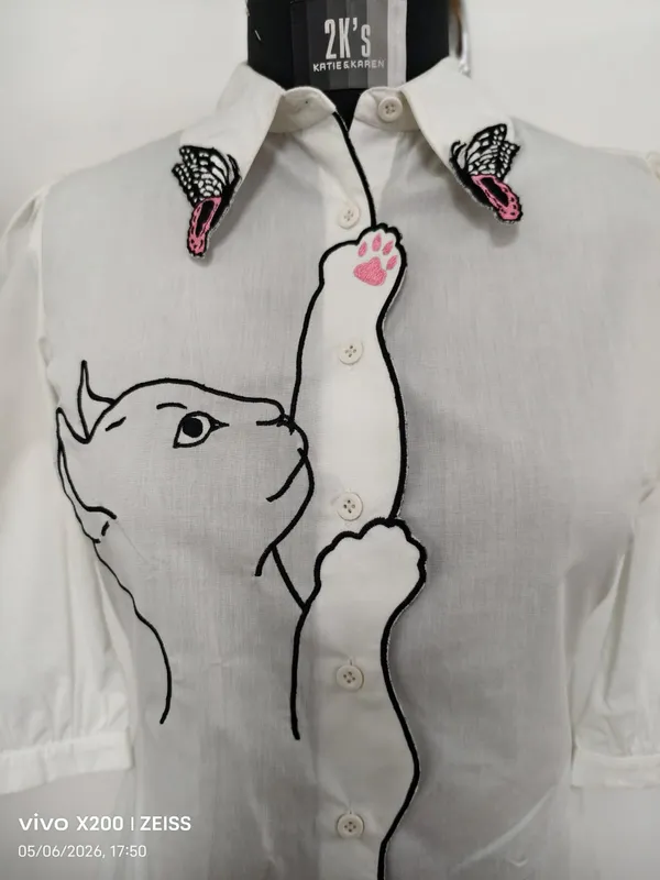 White_Cotton_Cat_Embroidered_Butterfly_Collar_Shirt_For_Women