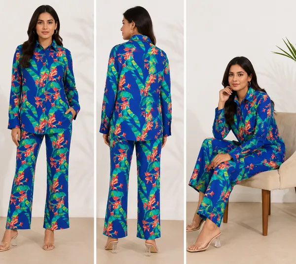 Blue_Tropical_Print_Viscose_Rayon_Shirt_Pyjama_Co-Ord_Set_For_Women
