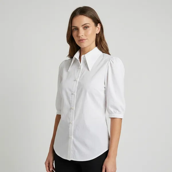 White_Cotton_Contrast_Collar_Button-Down_Formal_Shirt_For_Women