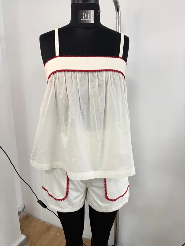 White_&_Red_Cotton_Camisole_Loungewear_Set_For_Women