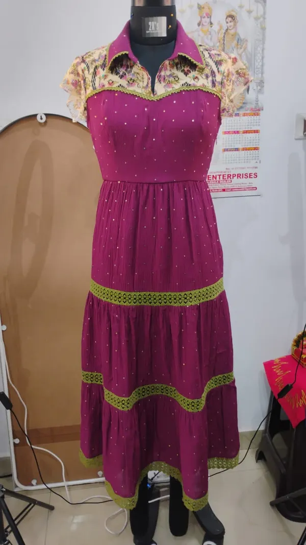 Maroon_cotton_Poly_Crepe_Tiered_Floral_Yoke_Sequin_Maxi_Dress_For_Women