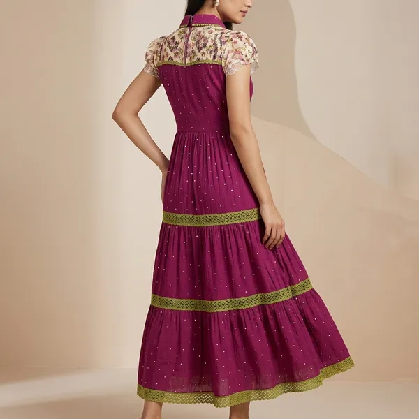 Maroon_cotton_Poly_Crepe_Tiered_Floral_Yoke_Sequin_Maxi_Dress_For_Women
