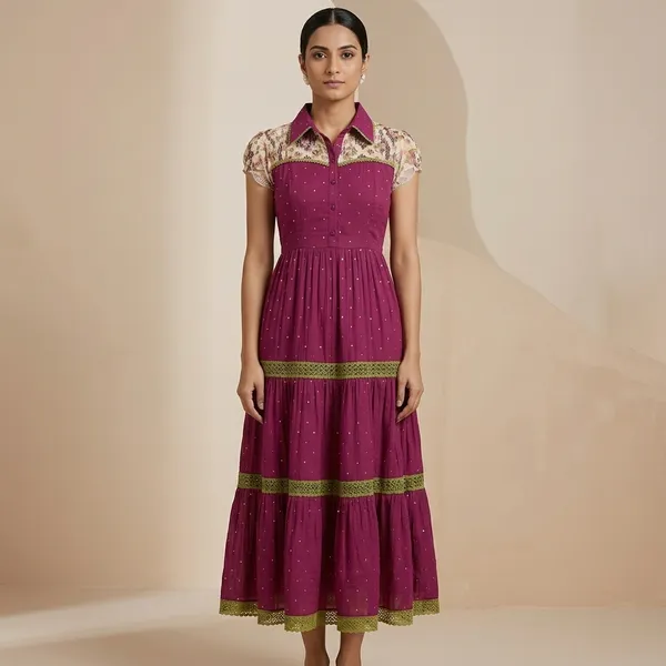 Maroon_cotton_Poly_Crepe_Tiered_Floral_Yoke_Sequin_Maxi_Dress_For_Women