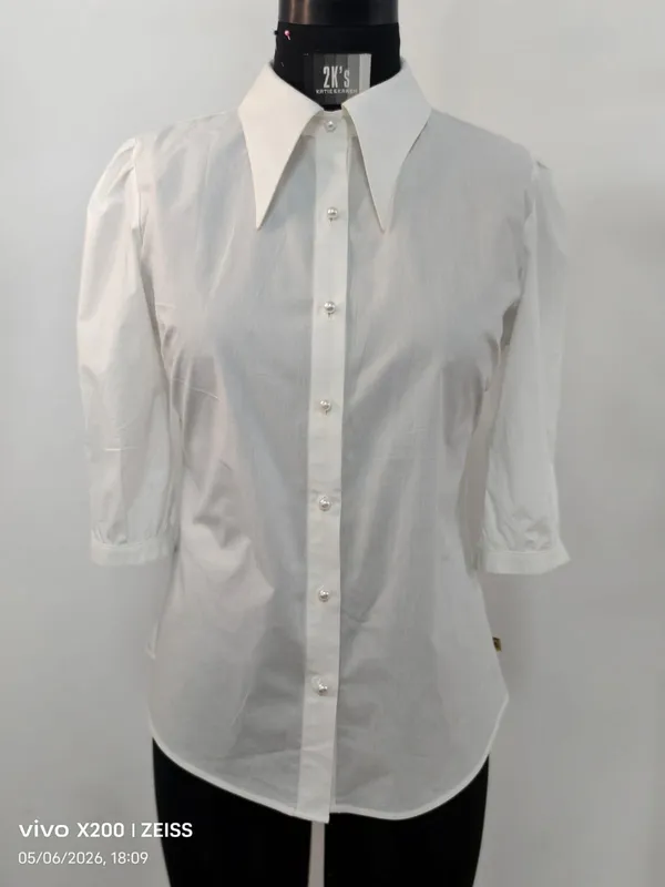 White_Cotton_Contrast_Collar_Button-Down_Formal_Shirt_For_Women