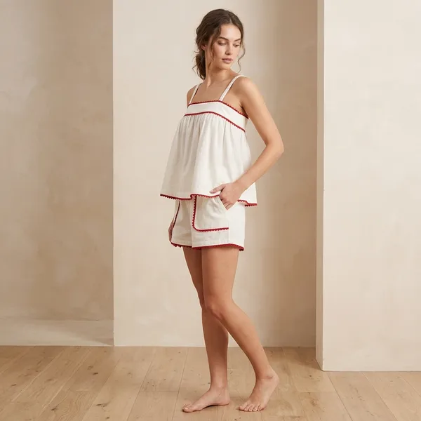 White_&_Red_Cotton_Camisole_Loungewear_Set_For_Women