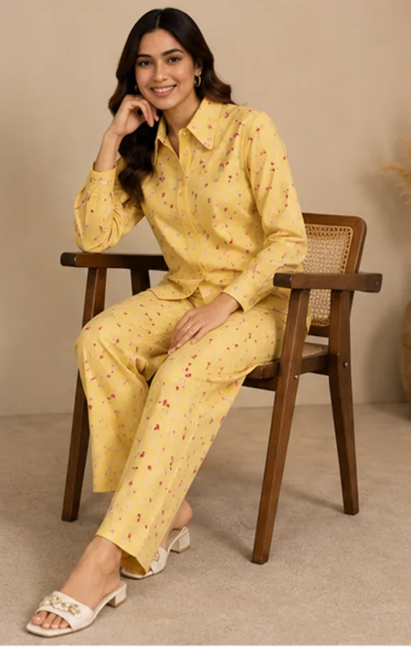 Yellow_Floral_Viscose_Rayon_Shirt_Pajama_Co-Ord_Set_For_Women